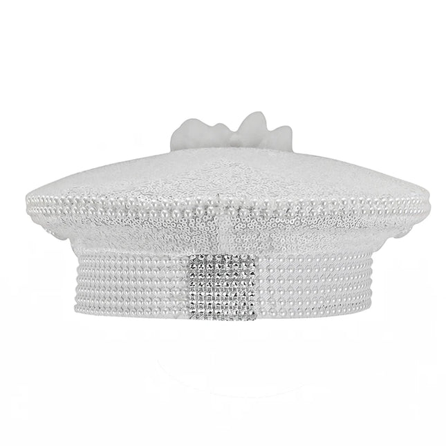 Corzzet Luxury Silver Sequined & Diamonds Club Party Rave Rock Cosplay Accessories Steampunk Military Hat Masquerade Costumes