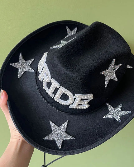 Western Cowboy Hat Bride Letter Stars Letter Western Cowboy Hat Diamond Tiara Cowgirl Cap Costume Cosplay Party Play Dress Up