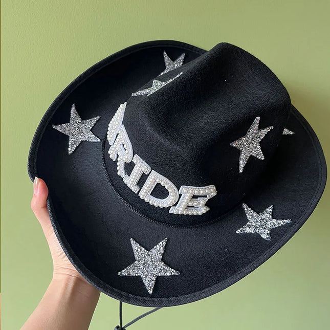 Western Cowboy Hat Bride Letter Stars Letter Western Cowboy Hat Diamond Tiara Cowgirl Cap Costume Cosplay Party Play Dress Up