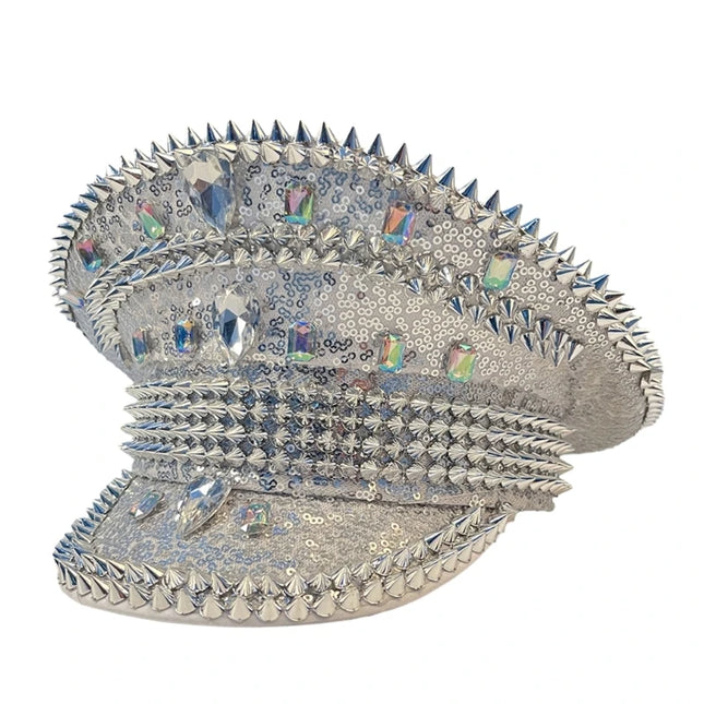 Women Wedding Bride Hat Queen Luxury Rhinestone Hat Punk Rivet Acrylic Gemstone Hat Hen Festival Birthday party Hat