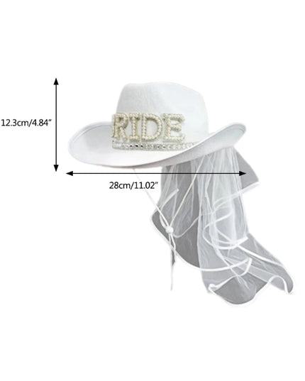 Bride Cowgirl Hat with Veil Novelty Cowboy Hat Summer Beach Hat Cowgirl Hat with Long Veil Western Fancy Dress Accessory
