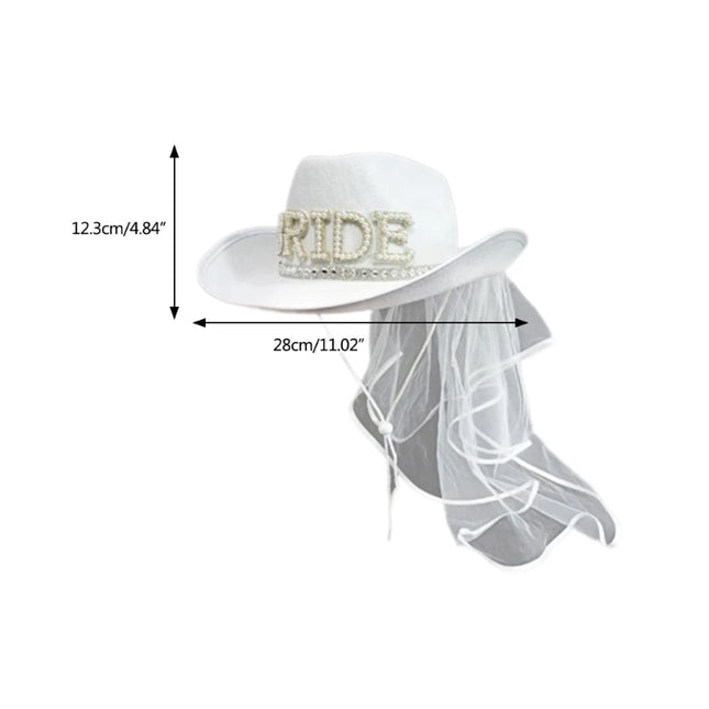 Bride Cowgirl Hat with Veil Novelty Cowboy Hat Summer Beach Hat Cowgirl Hat with Long Veil Western Fancy Dress Accessory