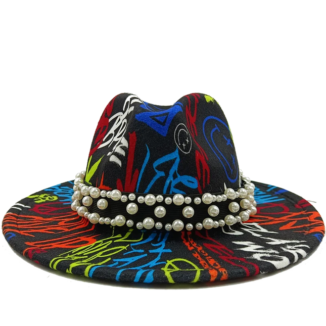bulk price fedora hat for women Tie dyed hat   3d painted felt hat party hat model photo wide brim panama cap unisex cap