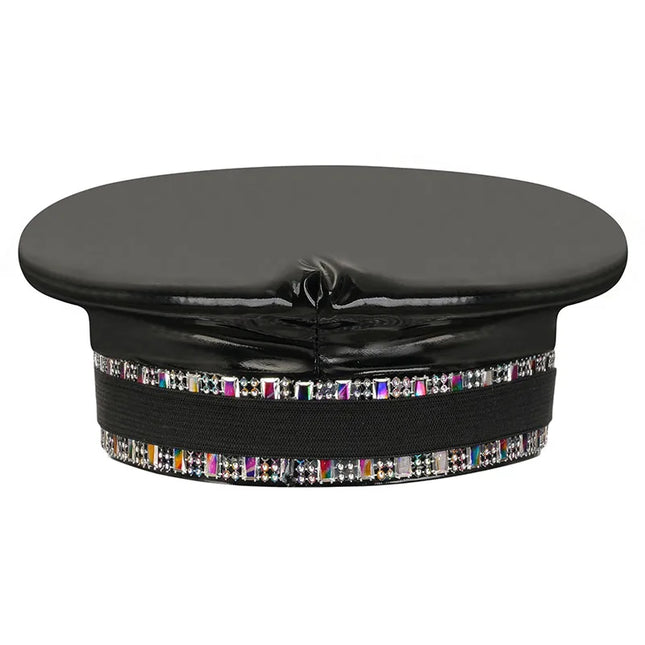 Corzzet Luxury Silver Sequined & Diamonds Club Party Rave Rock Cosplay Accessories Steampunk Military Hat Masquerade Costumes