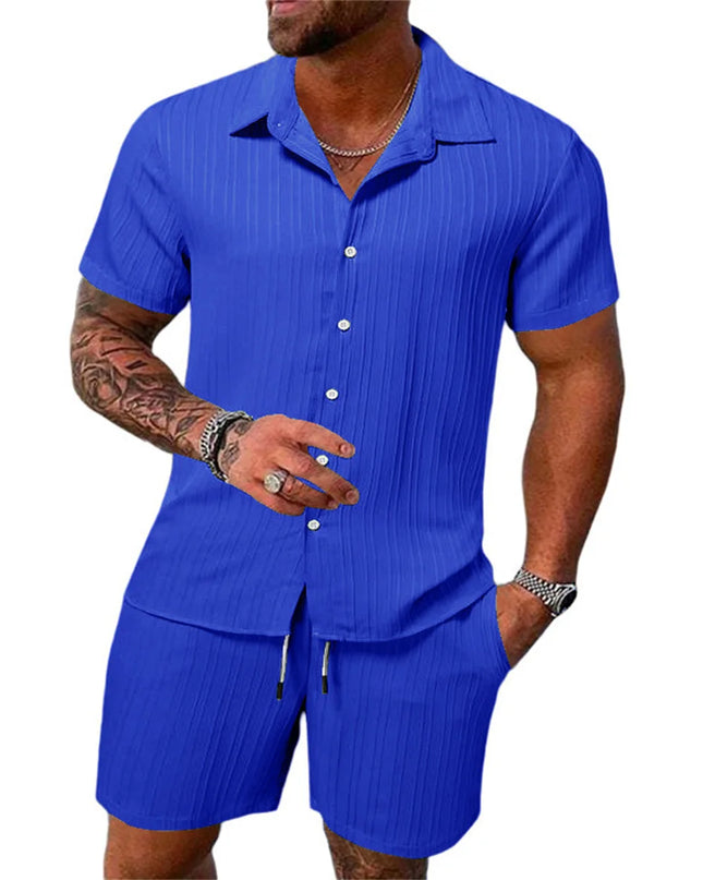2024 New style Summer Men's Fashion Beach Suit Outdoor Sports Casual Shirt Solid color Loose Short Sleeve Shorts Beach two-piece