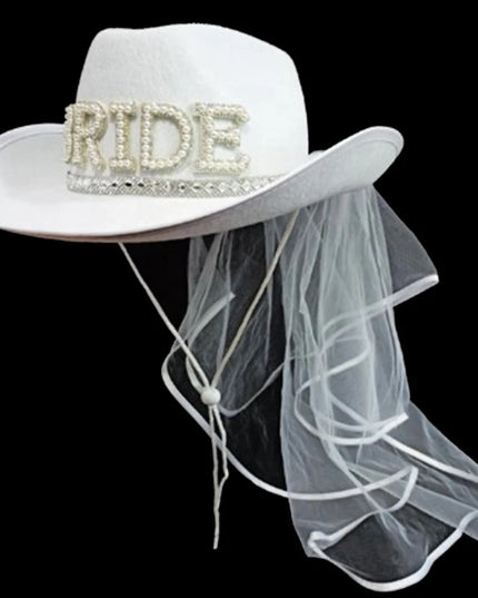 Bride Cowgirl Hat with Veil Novelty Cowboy Hat Summer Beach Hat Cowgirl Hat with Long Veil Western Fancy Dress Accessory