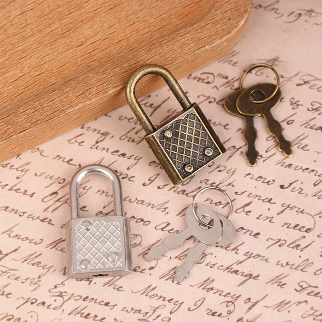 1SET Mini Retro Padlock for Notepad Diary Small Luggage Box Lock With Keys Zinc Alloy Suitcase Locker Hardware Set