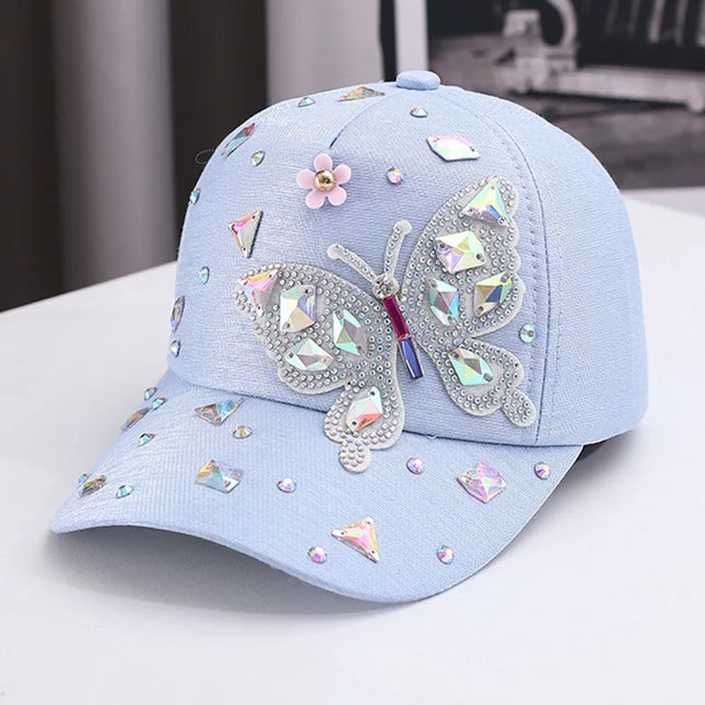 Colorful Rhinestone Butterfly Baseball Cap, Trendy Baseball Cap Sun Hats For Women