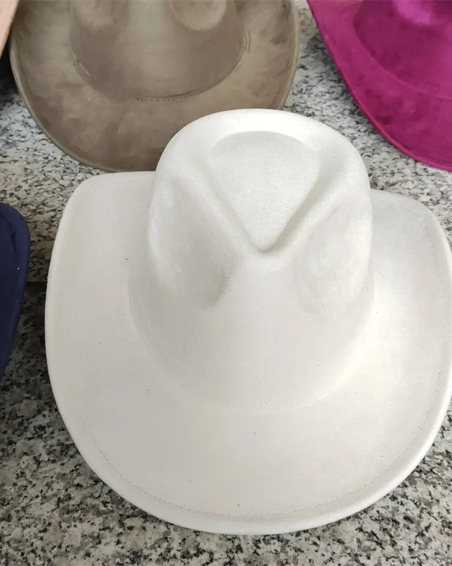 Classic Suede Leather 7.5CM Western Cowboy Women's Fedora Hat Men's Church Jazz Hat Fashion Travel Party Hat Denim Hat 2024