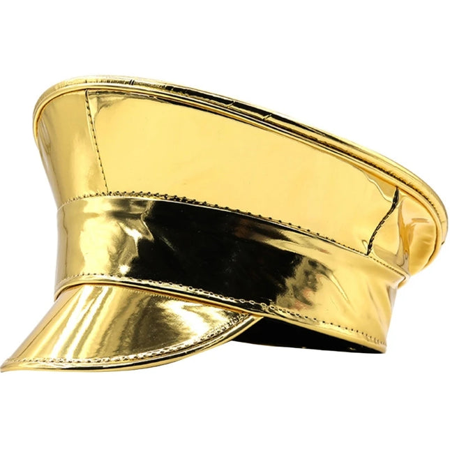 Glittering Captain Hat Fashion PatentLeather Party Hat Adult Carnivals Music Festival Stage Hat Night Club Headgear