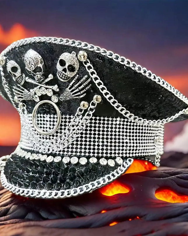 Burning Man Multi-style Black Halloween Steampunk with Chain Spider Web Skull Studded Cap Halloween Hat Hallloween decorations