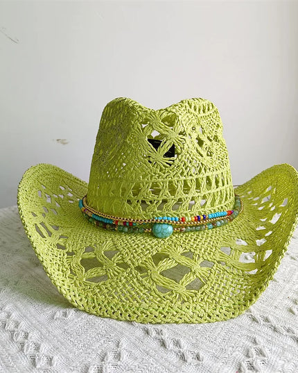 New Purple 2024 Cowboy Straw Hat Hand-woven Hollow Men's and Women's Summer Sun Hat Jazz Straw Hat Western Cowboy Hat sombrero