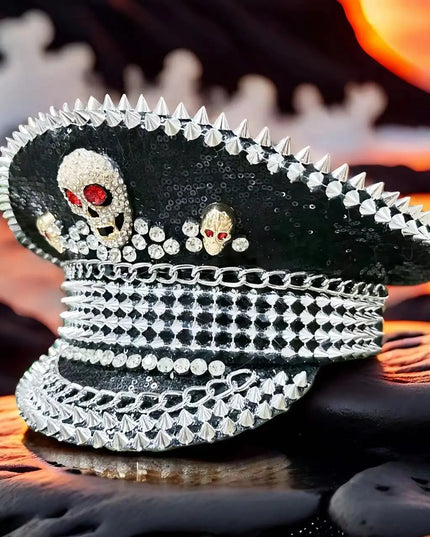 Burning Man Multi-style Black Halloween Steampunk with Chain Spider Web Skull Studded Cap Halloween Hat Hallloween decorations