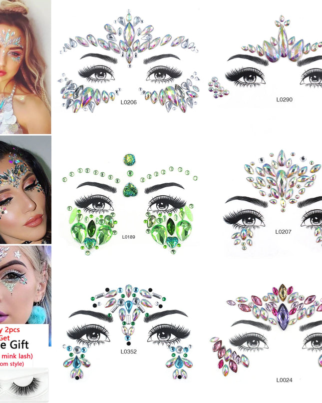 3D Sexy Face Tattoo Crystal Stickers Temporary Tattoos Glitter Fake Tattoo Rhinestones Masquerade Women Party Face Jewels Tattoo