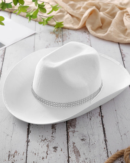 Latest Women's Black White Cowboy Hats Wide Brim Rhinestone Cowgirl Hats Women's Girls Cowboy Hats Theme Party