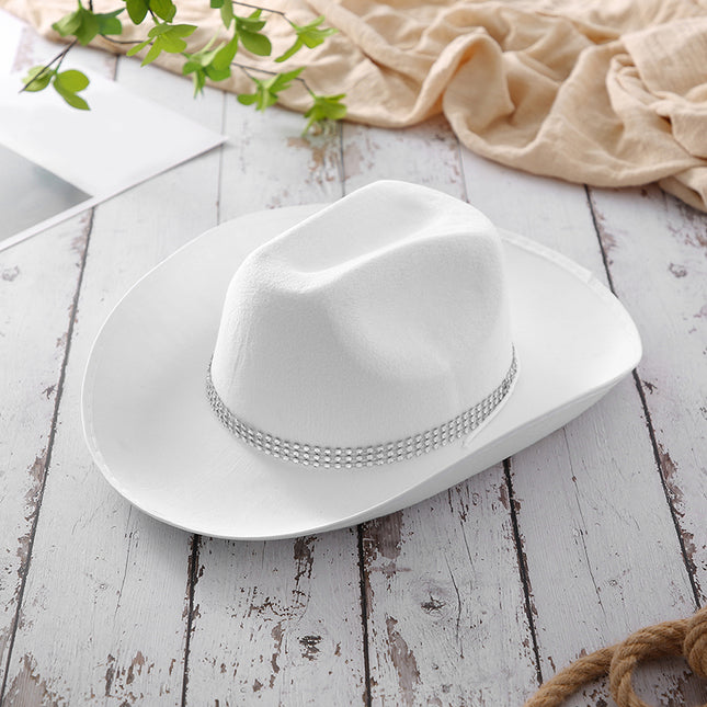 Latest Women's Black White Cowboy Hats Wide Brim Rhinestone Cowgirl Hats Women's Girls Cowboy Hats Theme Party