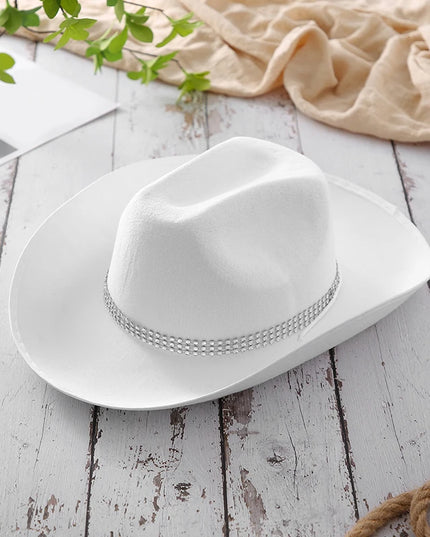 Latest Women's Black White Cowboy Hats Wide Brim Rhinestone Cowgirl Hats Women's Girls Cowboy Hats Theme Party