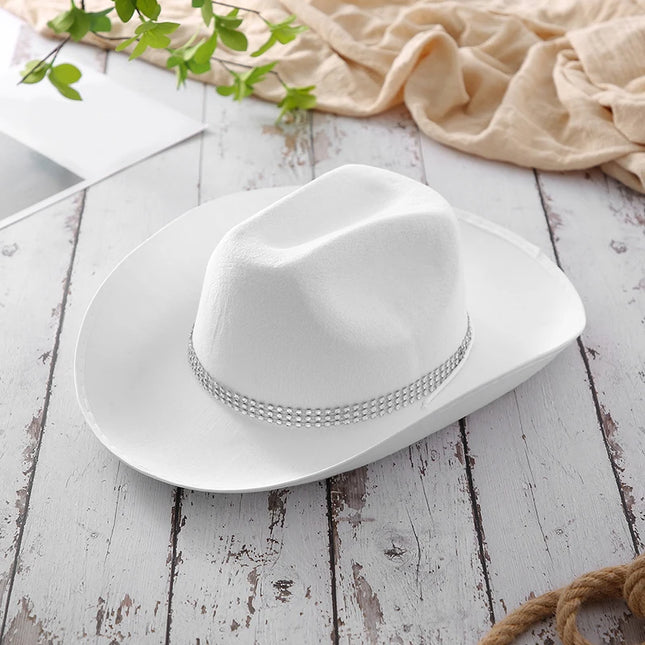 Latest Women's Black White Cowboy Hats Wide Brim Rhinestone Cowgirl Hats Women's Girls Cowboy Hats Theme Party