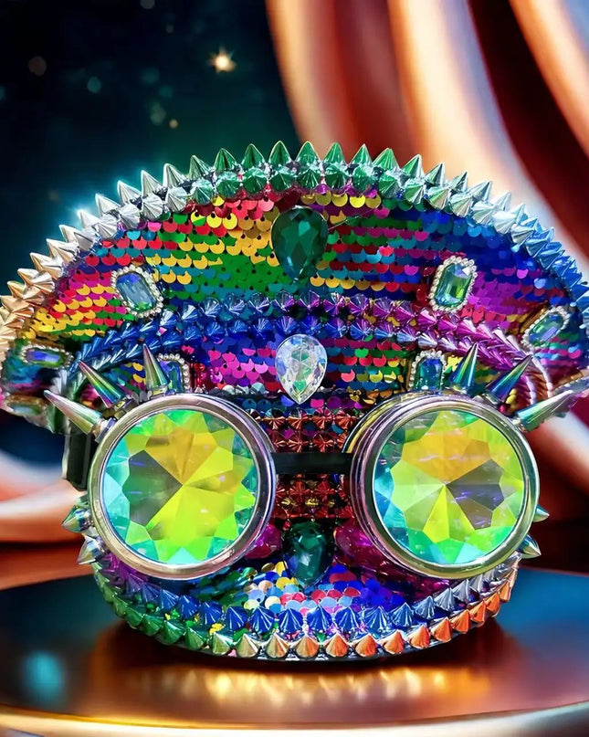 Burning Man Steampunk Captain hat badge glasses sparkle gemstone rhinestone sequined cap,bachelorette party favors halloween