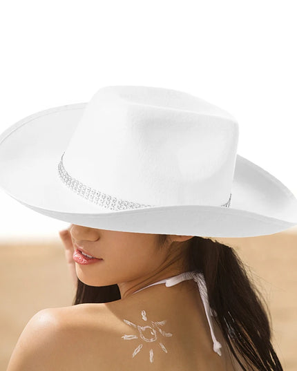 Latest Women's Black White Cowboy Hats Wide Brim Rhinestone Cowgirl Hats Women's Girls Cowboy Hats Theme Party