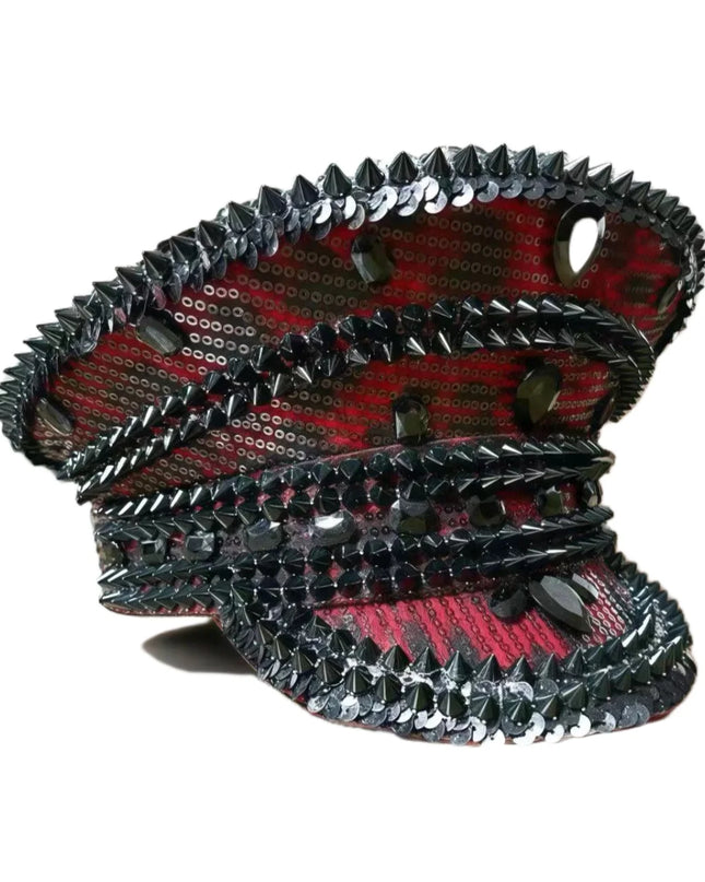 2025 Bling Captain Hat Rhinestone Captains Hat for Men Steampunk Handmade Burning Man Mardi Gras Music Festival HongLuan Unisex