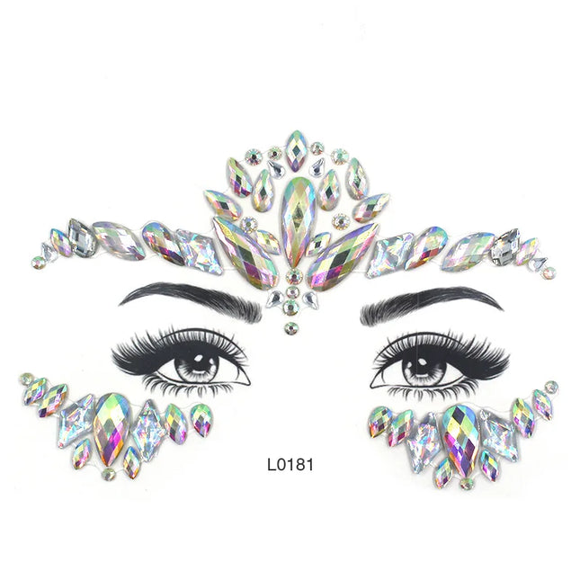 3D Sexy Face Tattoo Crystal Stickers Temporary Tattoos Glitter Fake Tattoo Rhinestones Masquerade Women Party Face Jewels Tattoo
