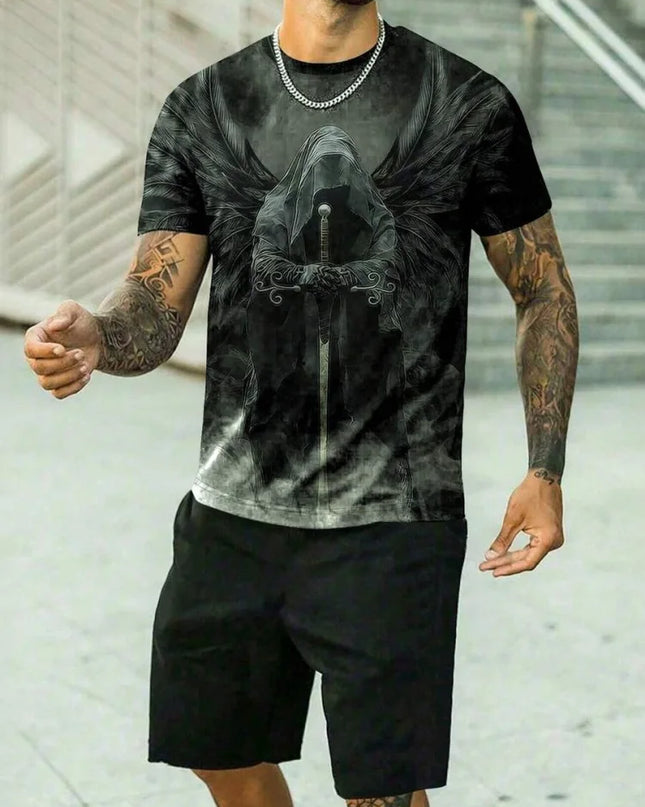 2 Piece Set Summer Men's Daily T-shirt And Beach Shorts Set Outdoor Casual Men's Short Sleeves Street Style Men's Shorts