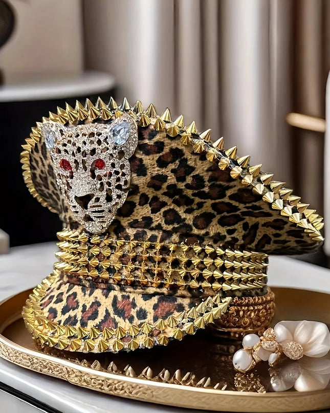 Leopard Print Head Festival Captain Hat Rock Steampunk Military Cap Handmade Masquerade Headwear Music Festival Bride Party Hat