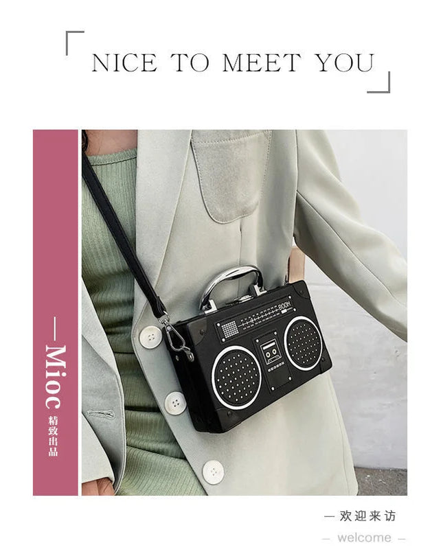 3 Color Vintage Versatile Creative Radio Unisex Satchel Metal Punk Shoulder Bag Nostalgia Small Square Bag for women men grils