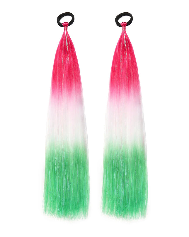 2pcs Synthetic Hair Extensions Ombre Braid Ponytail Blend Hair Tinsels with Hair Tie Crazy Hair Day Accessories For Women Girls