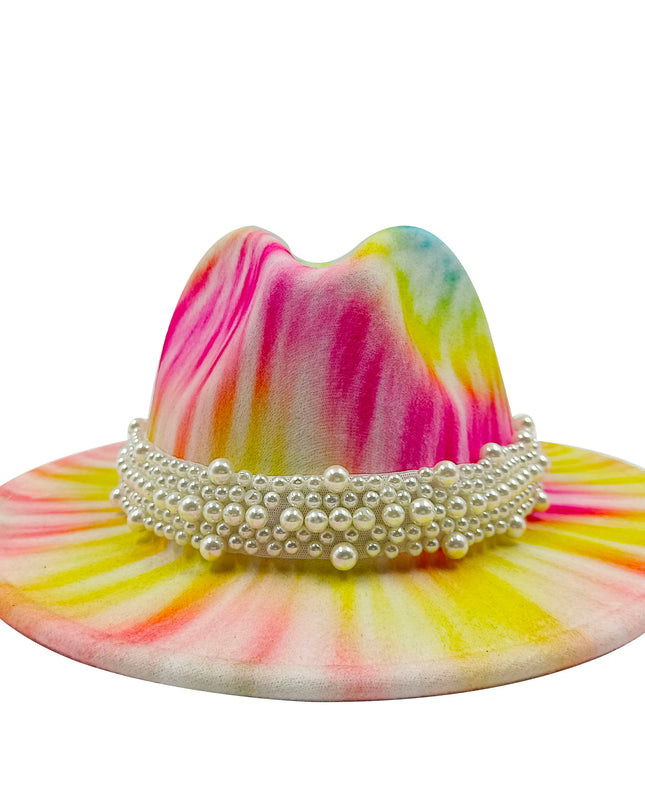 bulk price fedora hat for women Tie dyed hat   3d painted felt hat party hat model photo wide brim panama cap unisex cap