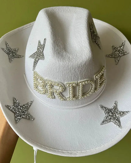 Western Cowboy Hat Bride Letter Stars Letter Western Cowboy Hat Diamond Tiara Cowgirl Cap Costume Cosplay Party Play Dress Up
