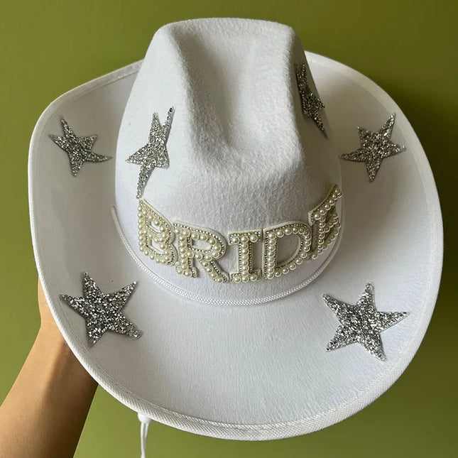 Western Cowboy Hat Bride Letter Stars Letter Western Cowboy Hat Diamond Tiara Cowgirl Cap Costume Cosplay Party Play Dress Up