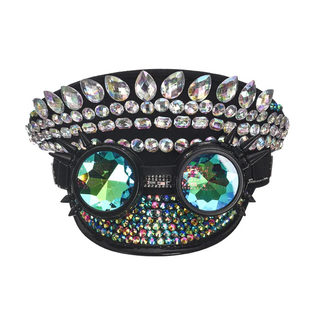 Corzzet Luxury Silver Sequined & Diamonds Club Party Rave Rock Cosplay Accessories Steampunk Military Hat Masquerade Costumes