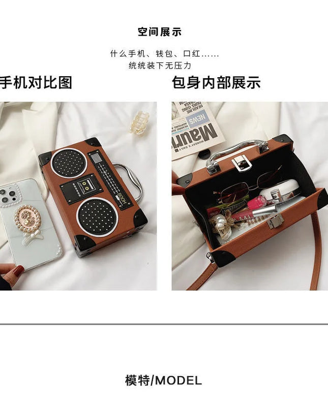 3 Color Vintage Versatile Creative Radio Unisex Satchel Metal Punk Shoulder Bag Nostalgia Small Square Bag for women men grils