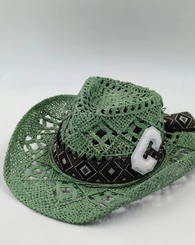 Hand-painted Western Cowboy hat Bronze green hat for men women Large Brim stiff straw hat summer sombrero vaquero hombreковбойс