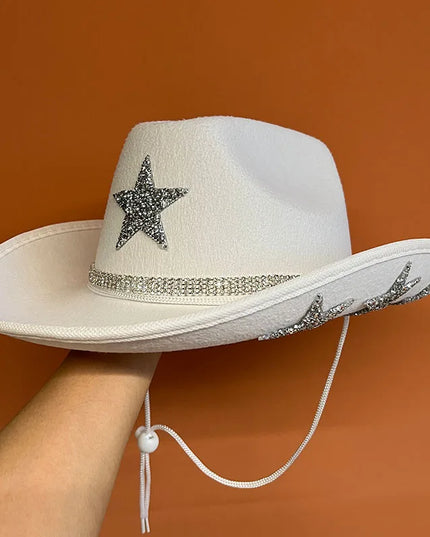 Western Cowboy Hat Bride Letter Stars Letter Western Cowboy Hat Diamond Tiara Cowgirl Cap Costume Cosplay Party Play Dress Up