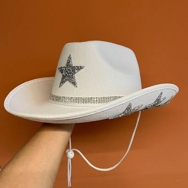 Western Cowboy Hat Bride Letter Stars Letter Western Cowboy Hat Diamond Tiara Cowgirl Cap Costume Cosplay Party Play Dress Up