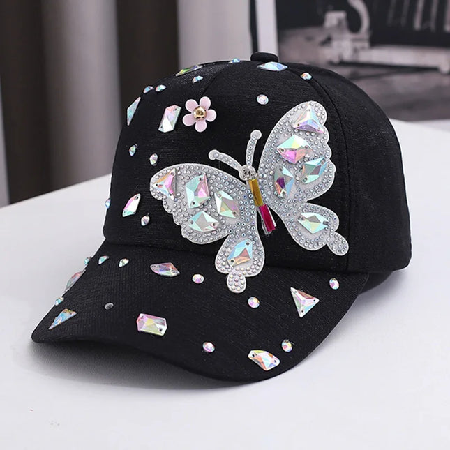 Colorful Rhinestone Butterfly Baseball Cap, Trendy Baseball Cap Sun Hats For Women