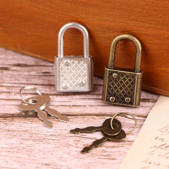 1SET Mini Retro Padlock for Notepad Diary Small Luggage Box Lock With Keys Zinc Alloy Suitcase Locker Hardware Set