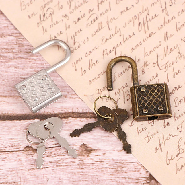 1SET Mini Retro Padlock for Notepad Diary Small Luggage Box Lock With Keys Zinc Alloy Suitcase Locker Hardware Set