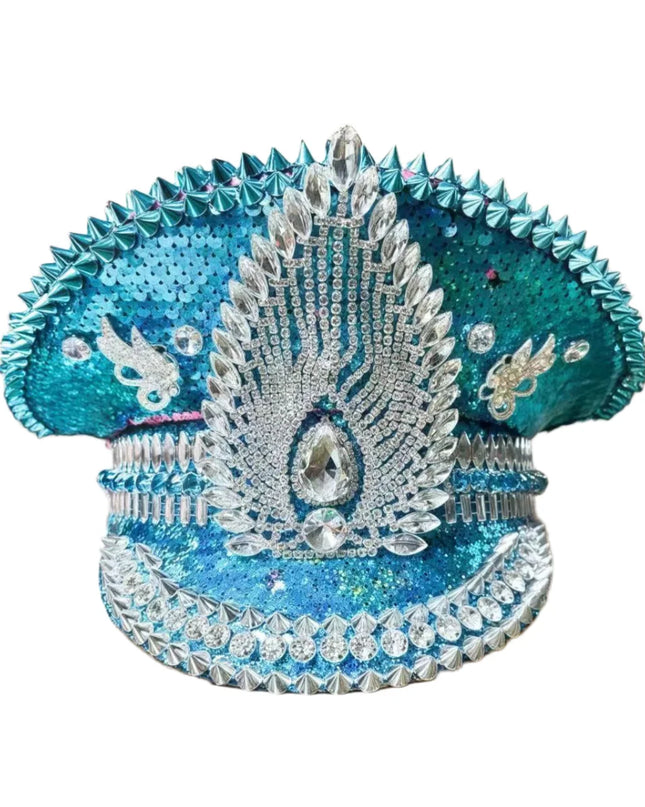2025 Bling Captain Hat Rhinestone Captains Hat for Men Steampunk Burning Man Military Cap gorras para hombres gorra militar