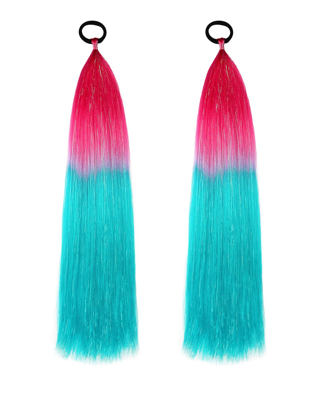 2pcs Synthetic Hair Extensions Ombre Braid Ponytail Blend Hair Tinsels with Hair Tie Crazy Hair Day Accessories For Women Girls