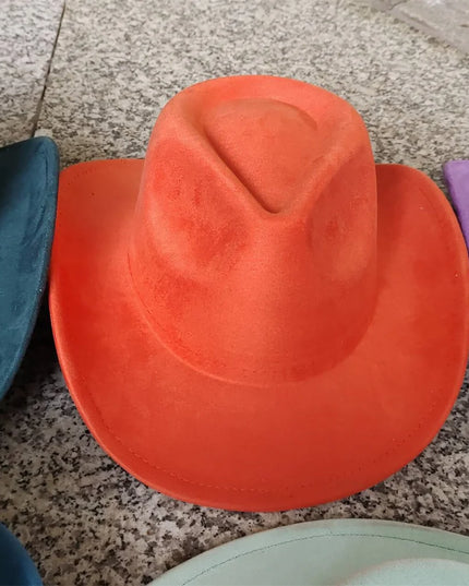 Classic Suede Leather 7.5CM Western Cowboy Women's Fedora Hat Men's Church Jazz Hat Fashion Travel Party Hat Denim Hat 2024