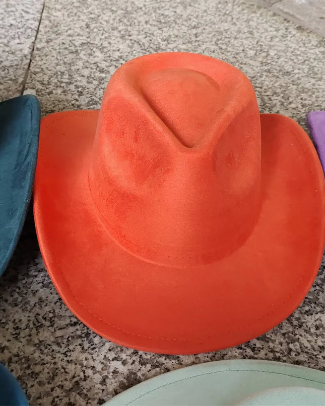 Classic Suede Leather 7.5CM Western Cowboy Women's Fedora Hat Men's Church Jazz Hat Fashion Travel Party Hat Denim Hat 2024