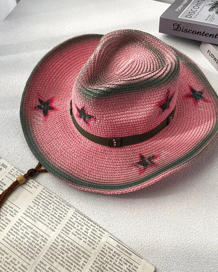 Army Green Camo Cowboy Hat Straw Hat Star Jazz Straw Hat Panama Paper Grass Western United States Cowboy Hat Fashion Travel