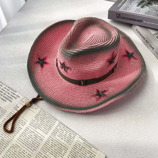 Army Green Camo Cowboy Hat Straw Hat Star Jazz Straw Hat Panama Paper Grass Western United States Cowboy Hat Fashion Travel