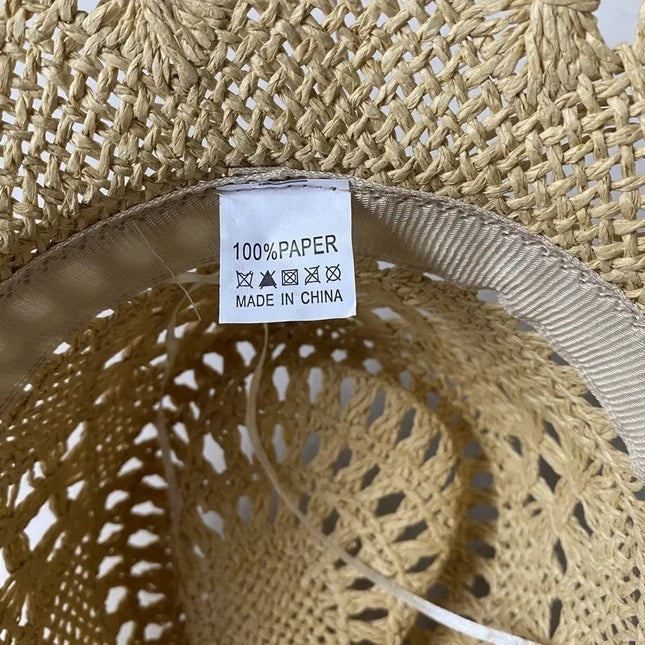 New Western Cowboy Hats for Women Men Classic Vintage Hollow Out Unisex Curled Wide Brim Sun Hat Fishing Hat Climbing Straw Cap
