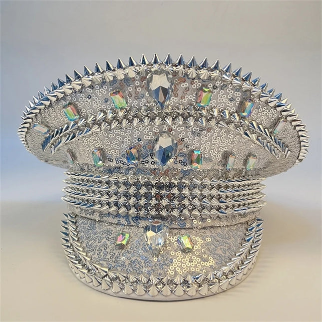 Women Wedding Bride Hat Queen Luxury Rhinestone Hat Punk Rivet Acrylic Gemstone Hat Hen Festival Birthday party Hat