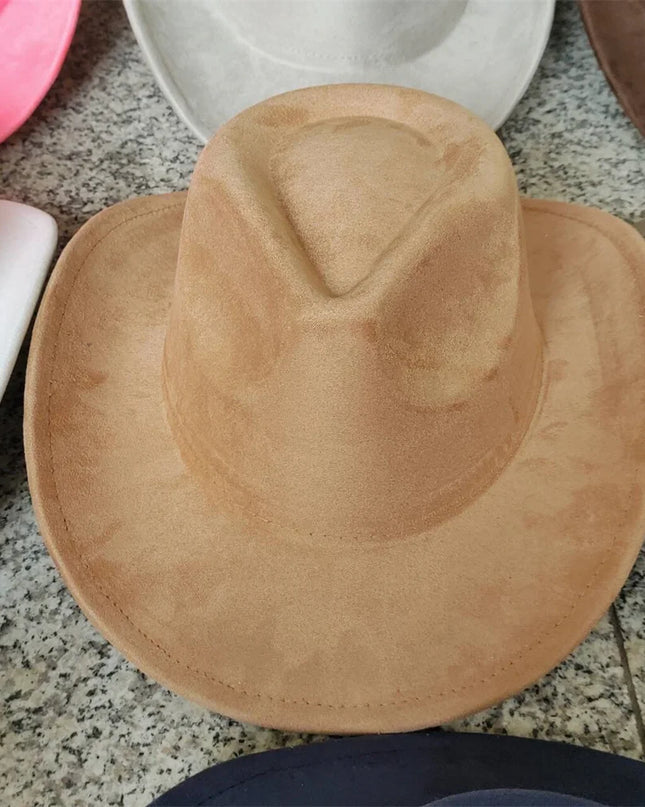 Classic Suede Leather 7.5CM Western Cowboy Women's Fedora Hat Men's Church Jazz Hat Fashion Travel Party Hat Denim Hat 2024